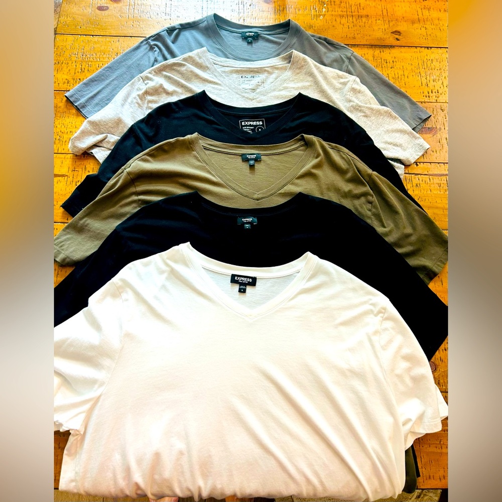 Express Men's V-Neck 6 T-Shirt Pack - White, Black, Olive, Gray